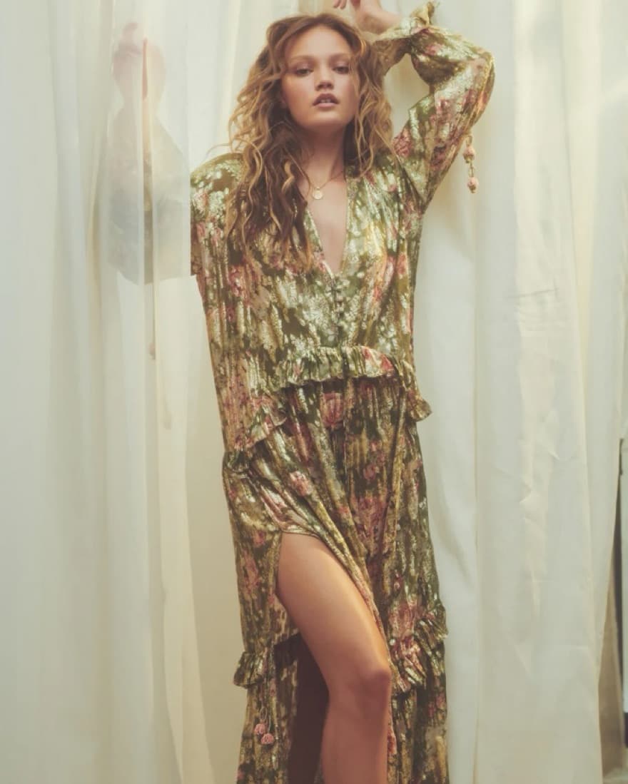 Green Hemant & Nandita Floral Dress - Image 1