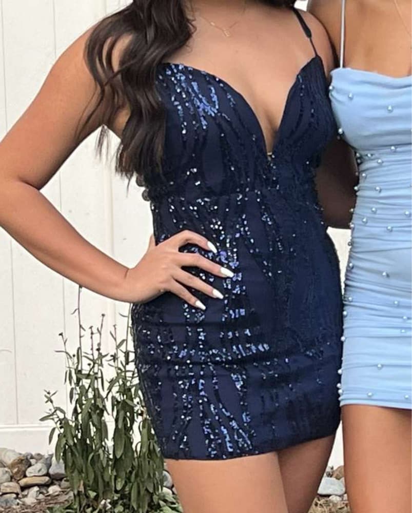 Sparkling Navy Sequin Mini Dress - Image 3
