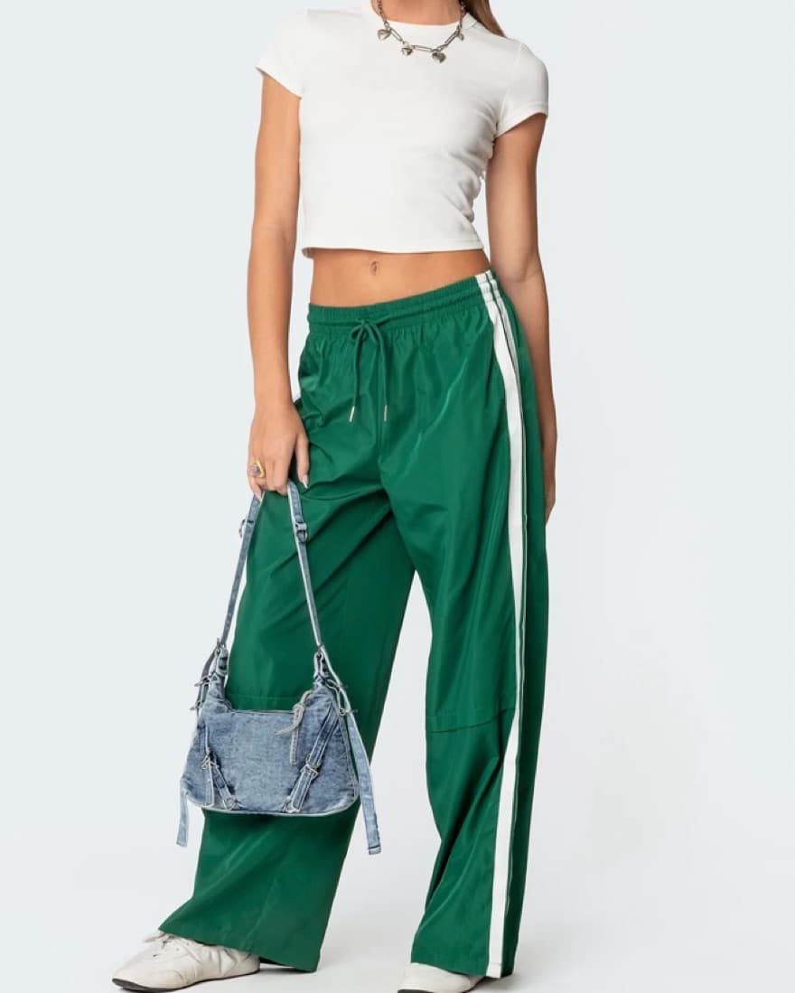 Edikted Green Nylon Track Pants  - Image 1