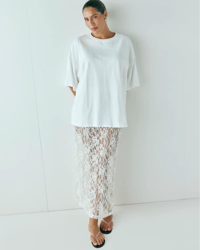 VRG GRL DEVYN SEQUIN MIDI SKIRT WHITE - Image 1