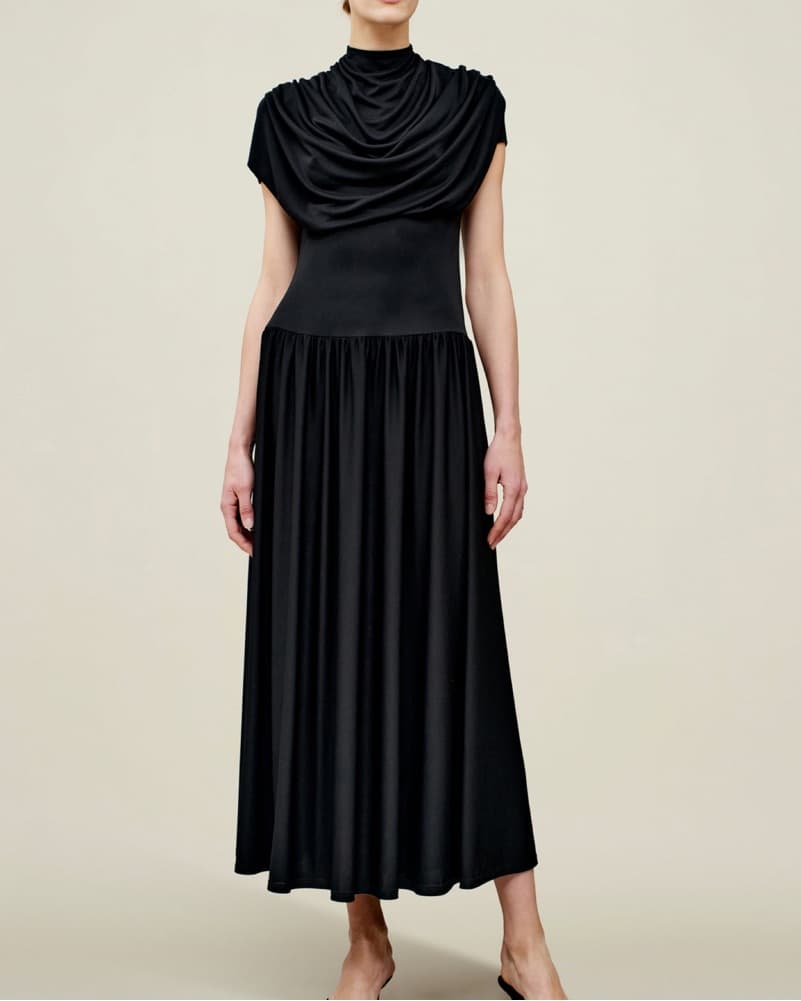 Victoria Draped Gown in Black Slinky Jer - Image 1