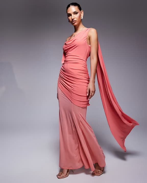 Asymmetric slinky ruched maxi dress - Image 1
