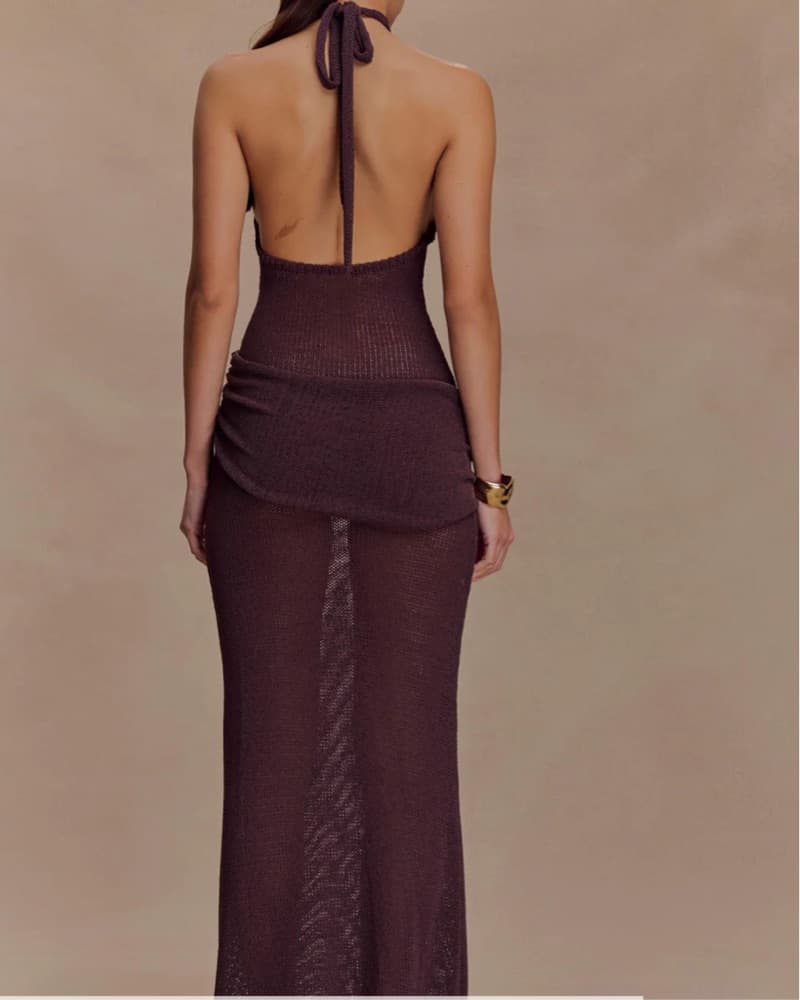 Reece Halter Knit Maxi Dress - Chocola - Image 4