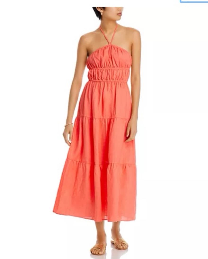 Linen Halter Midi Dress (Pink, Coral) - Image 1