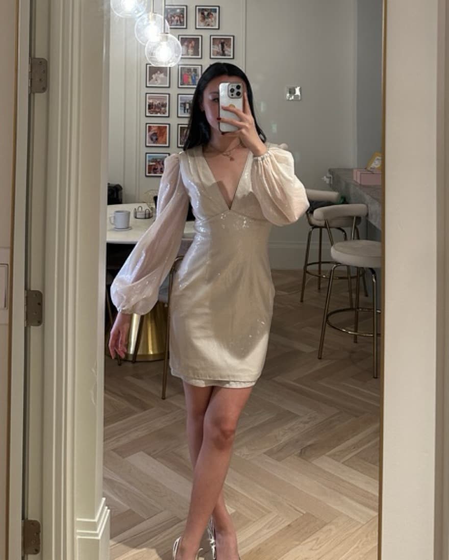 Sequin Long Sleeve Mini Dress For NYE - Image 2
