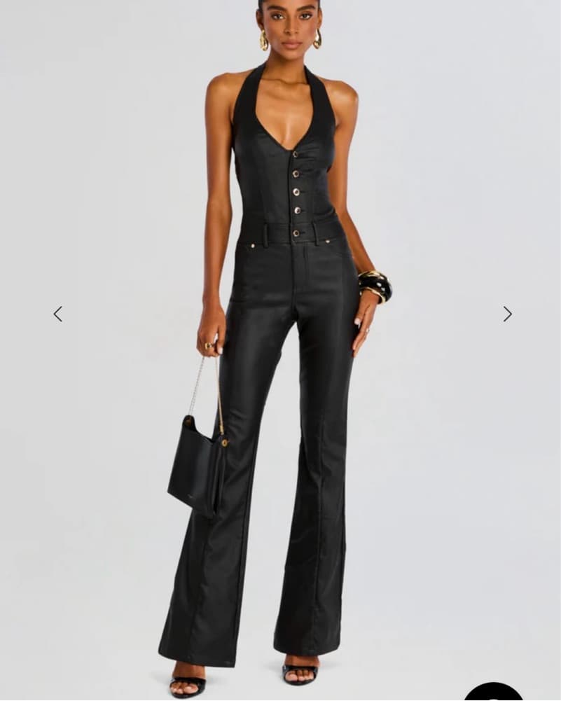Retrofete Black Leather Jumpsuit - Image 3