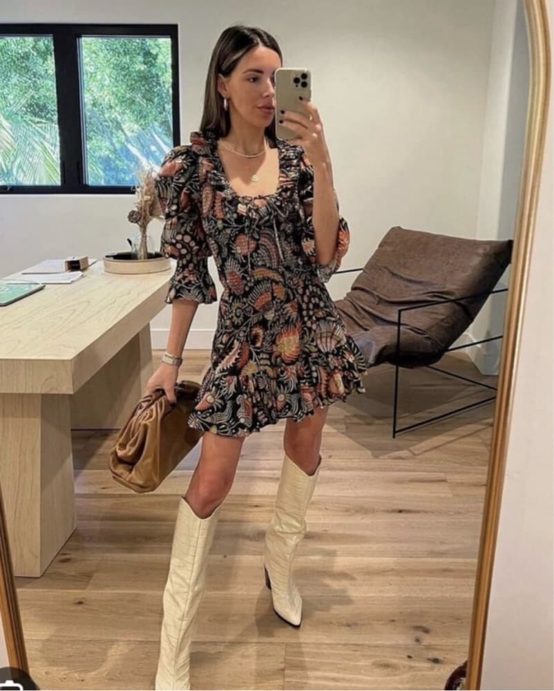 Vibrant Floral Mini Dress with Puff Sleeves - Image 2