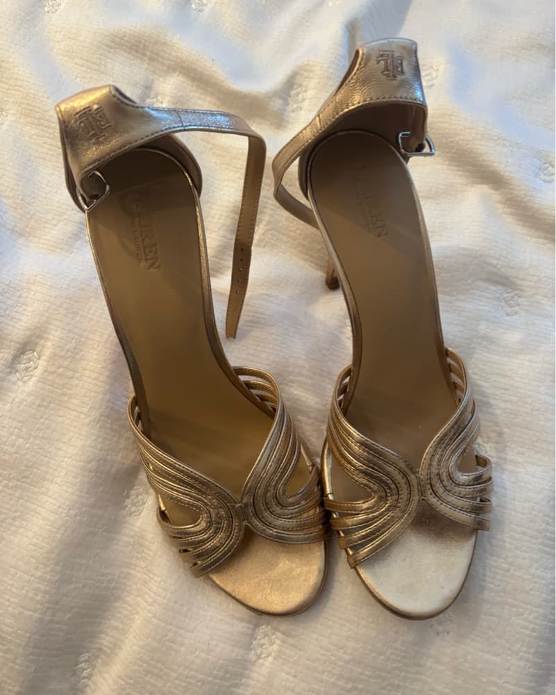 Ralph Lauren Gold Strappy Heels - Image 1