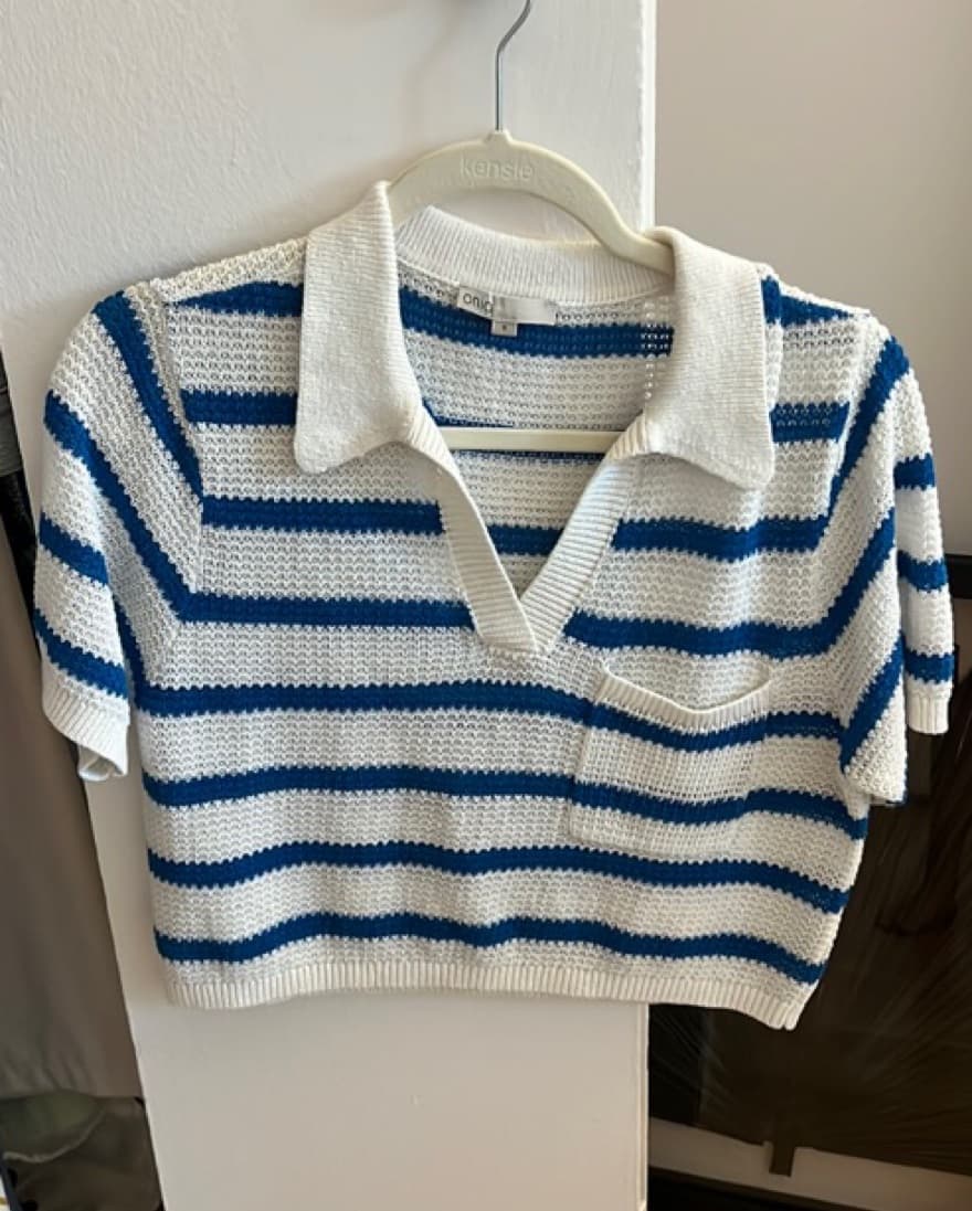 Onia Cropped Polo Blue & White Stripe - Image 2