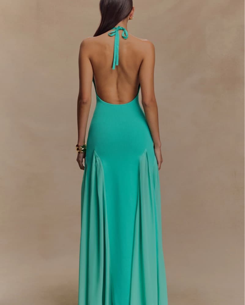 Glamorous Turquoise Halter Gown - Image 3