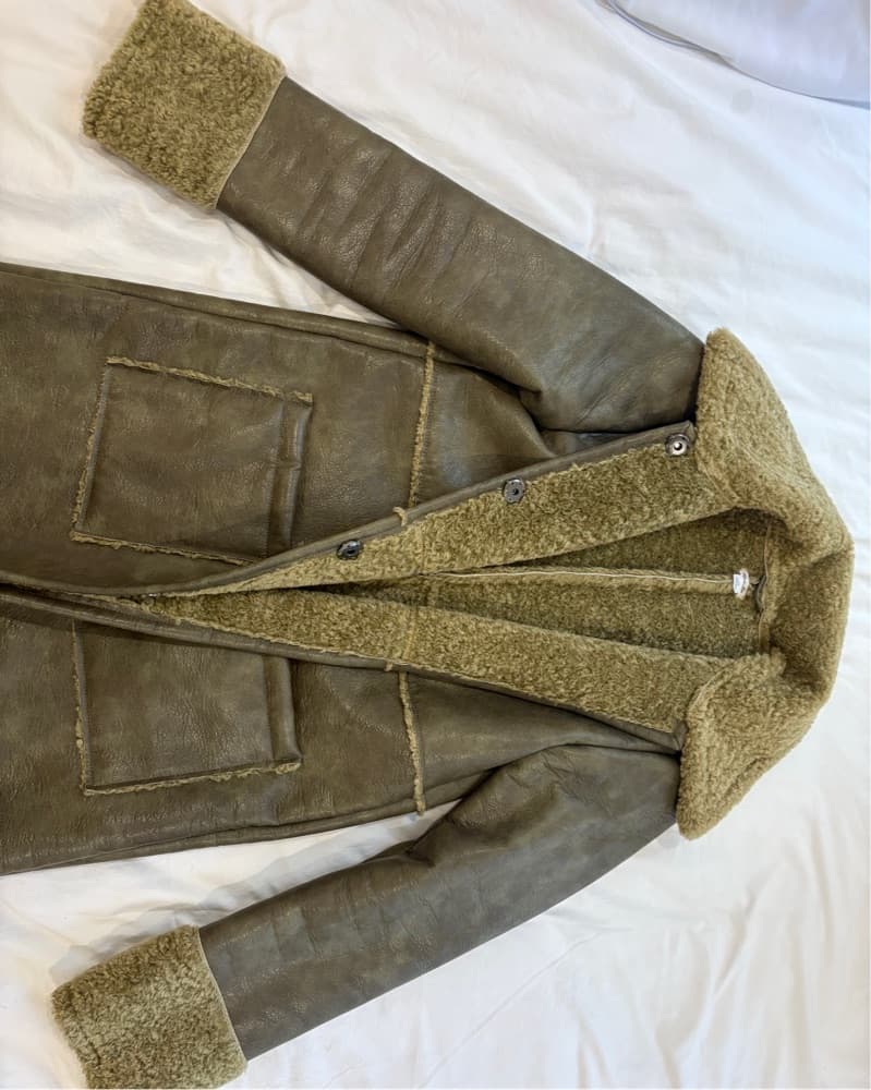 Green Leather and Fur Trench Coat - Image 2