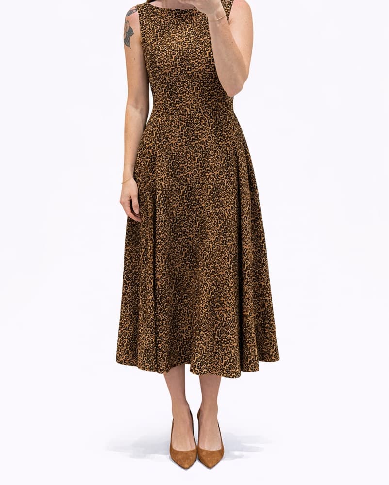 Vintage Bettie Page Leopard Midi Dress - Image 1
