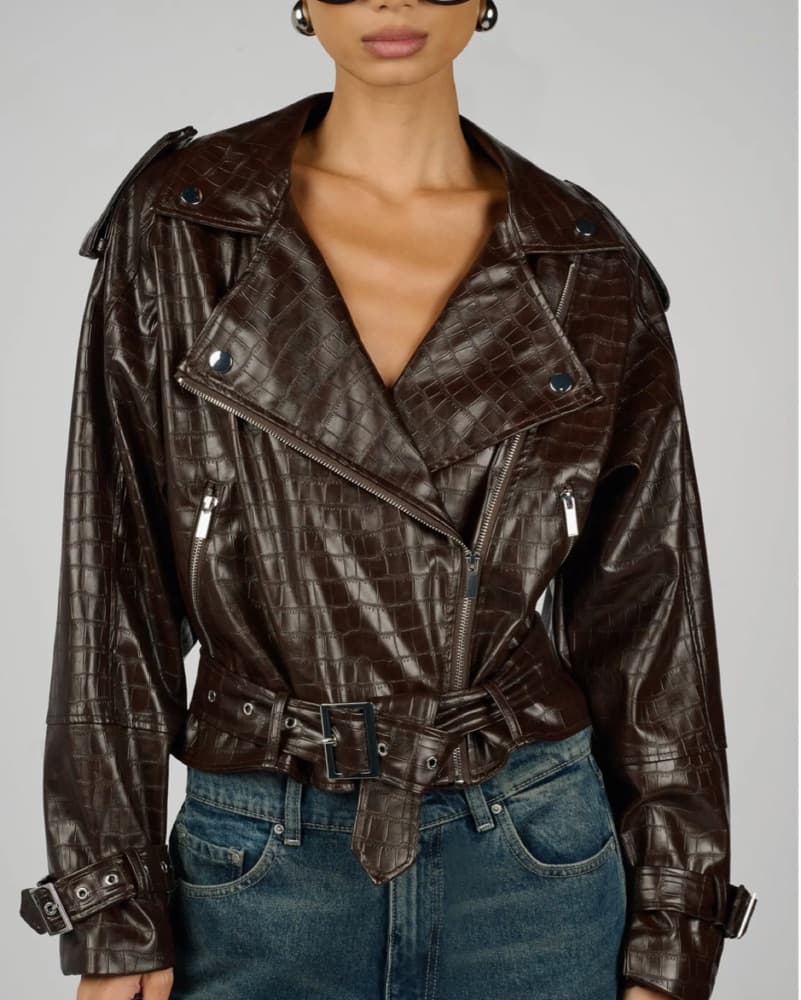 Sleek Crocodile Leather Moto Jacket - Image 2