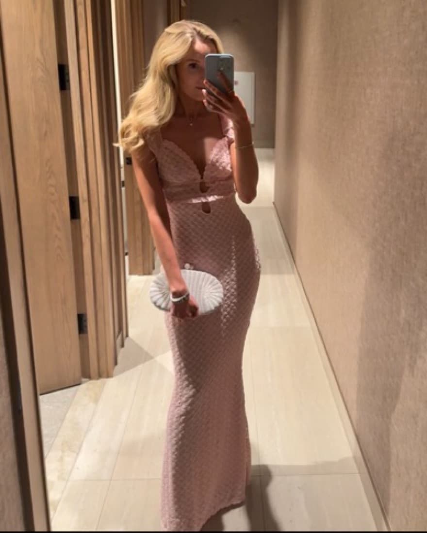 Elegant Blush Crochet Maxi Dress - Image 6