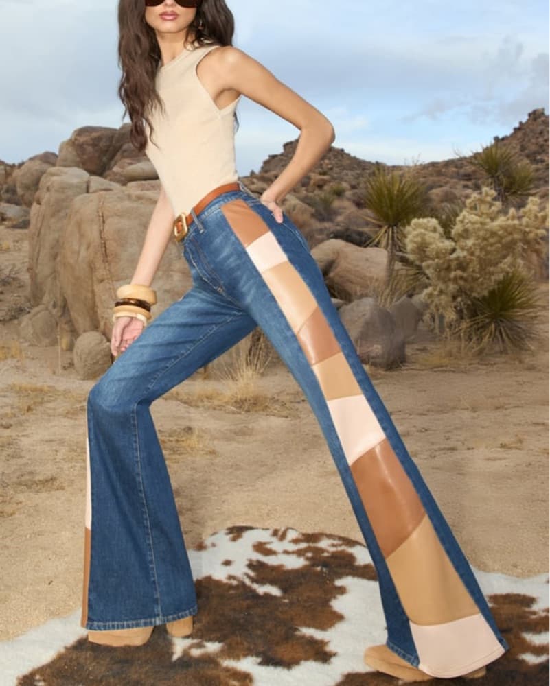 Alice & Olivia Leather Patchwork Jeans  - Image 1