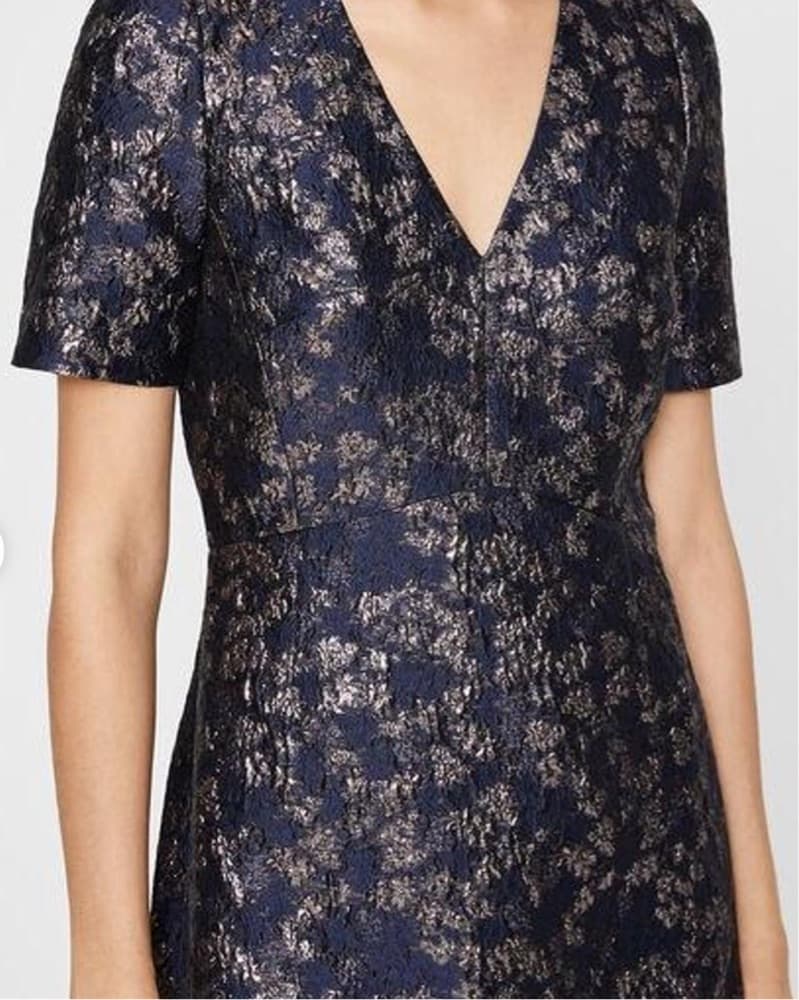 Brocade Mini Dress - Navy - Image 3