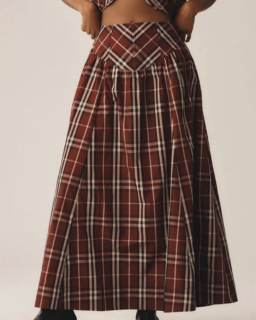 Red Plaid Maxi Skirt - Image 1