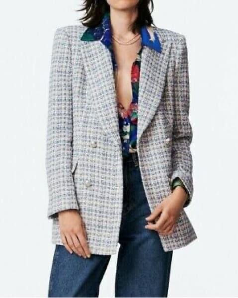 Zara Blue Tweed Blazer  - Image 3