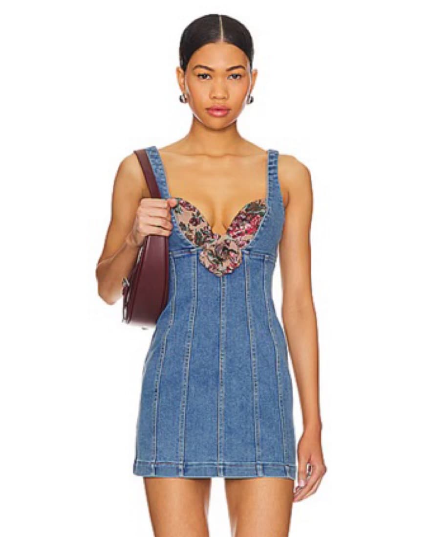 Majorelle Denim Floral Mini Dress - Image 1