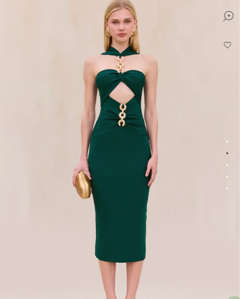 Elegant Emerald Cutout Cocktail Dress - Image 1