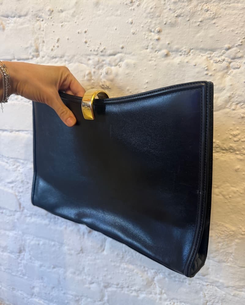 Genny Black Leather Clutch Gold Hardware - Image 2