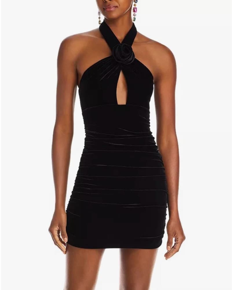 Black Bardot Womens Inara Velour Mini Dr - Image 2