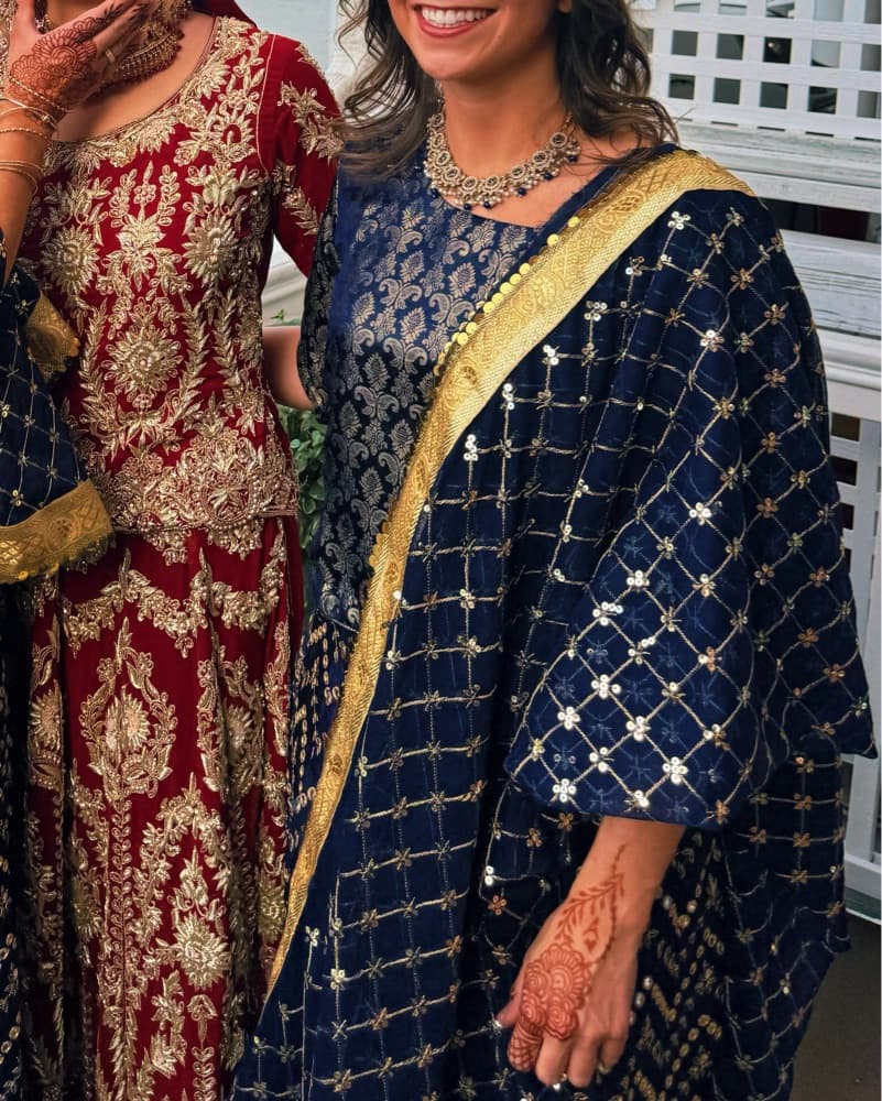 Navy/Gold Custom Lehenga & Dupatta - Image 2