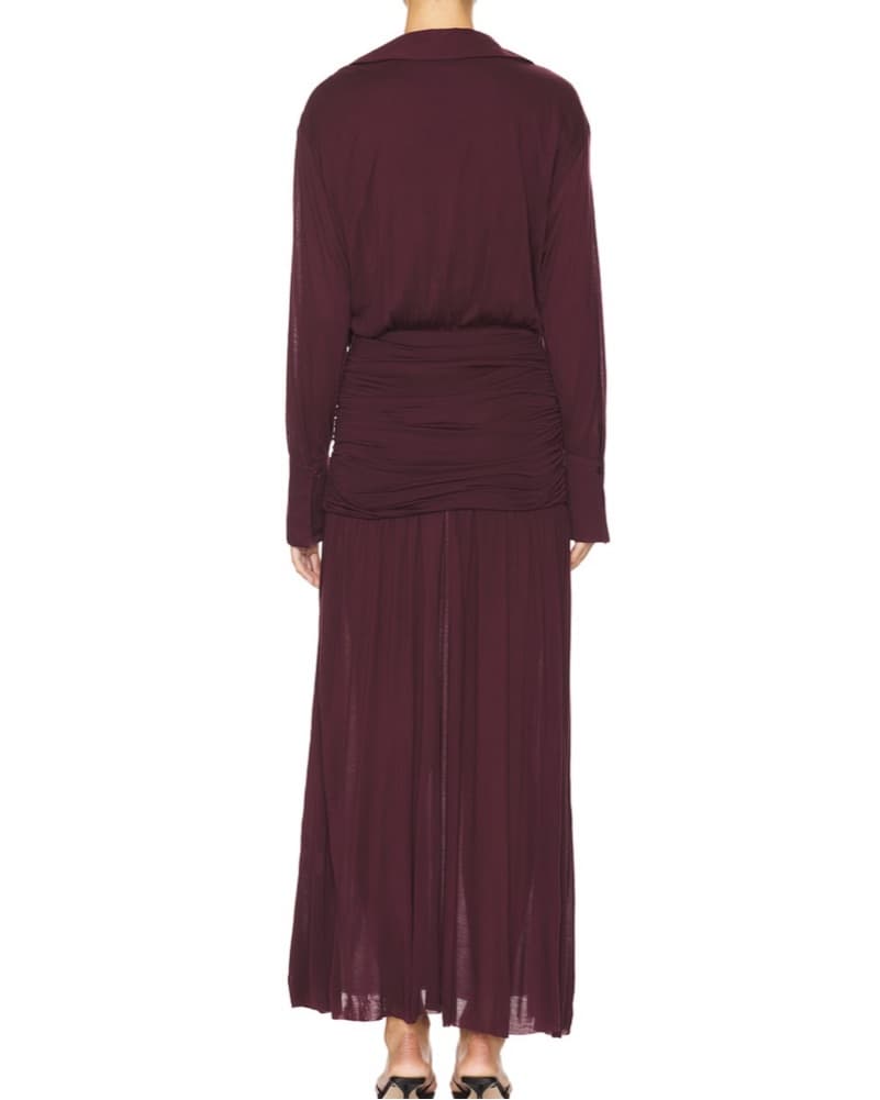 Elegant Ruched Burgundy Midi Dress - Image 3