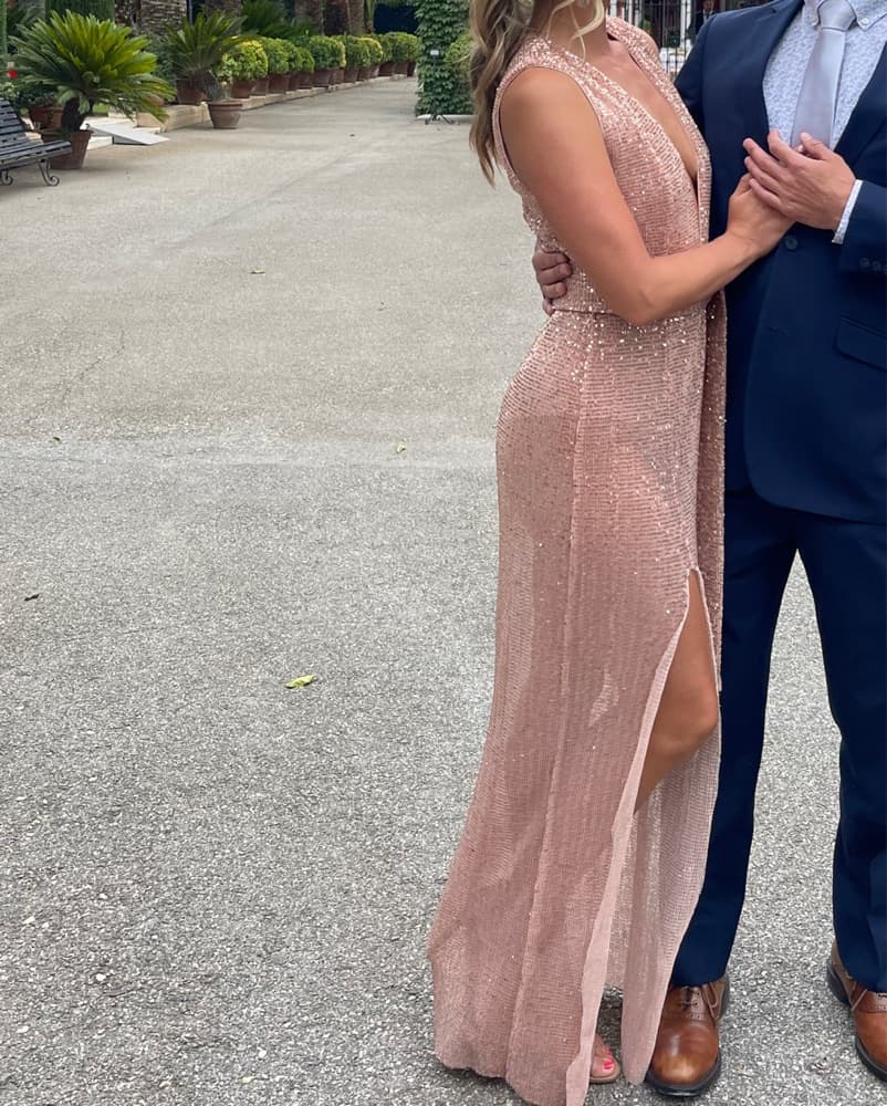 Sequin Sheer Gown Dusty Rose - Image 2
