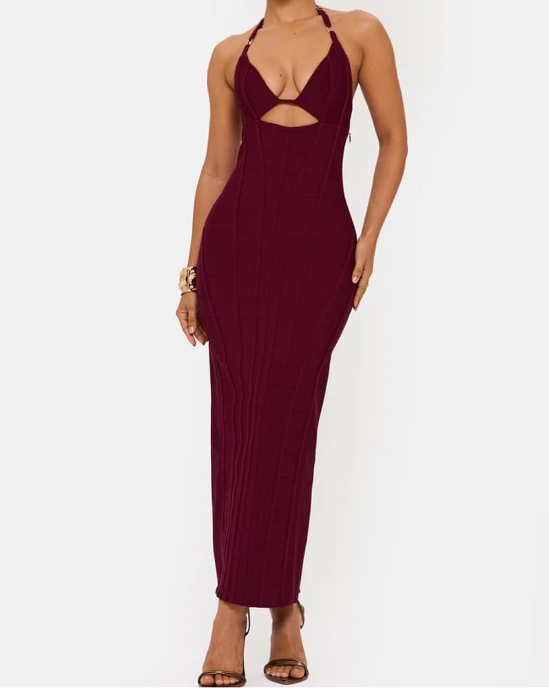 Stunning Burgundy Halter Maxi Dress - Image 2