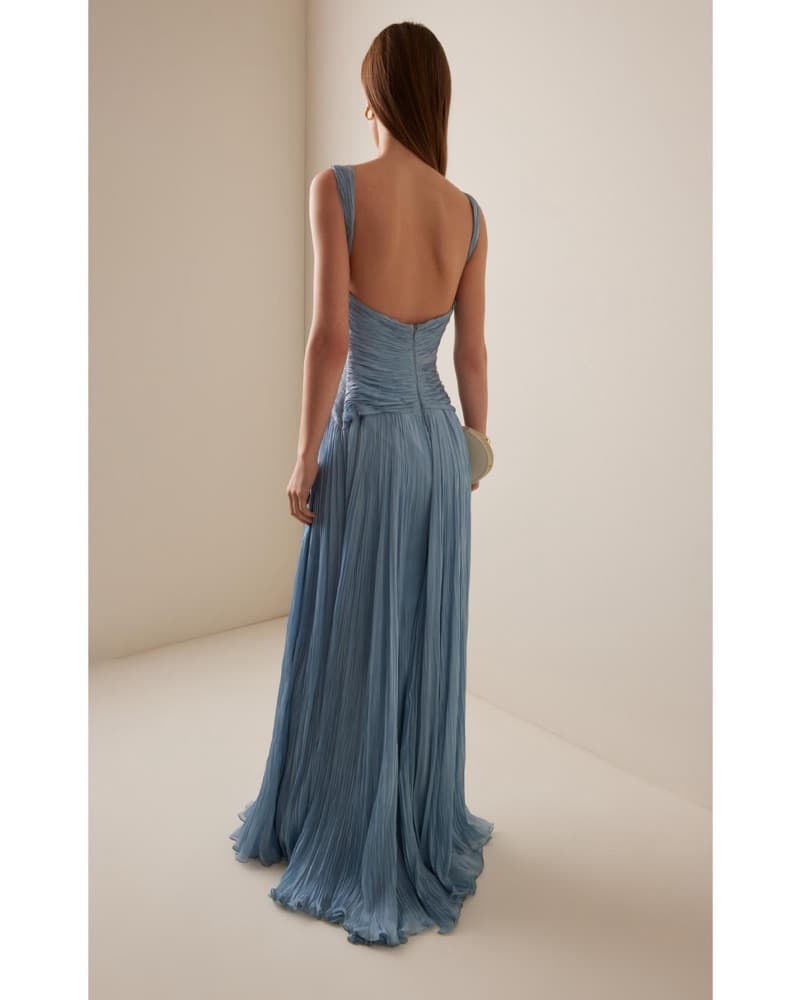 MarMar Halim Pleated Silk Gown | Blue Wedding Guest Dress, Blue Bridesmaid Dress, Blue Formal Dress - Image 3