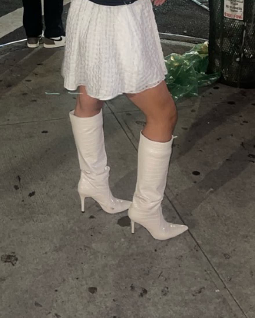 Cream Knee High Croc Boots - Image 1