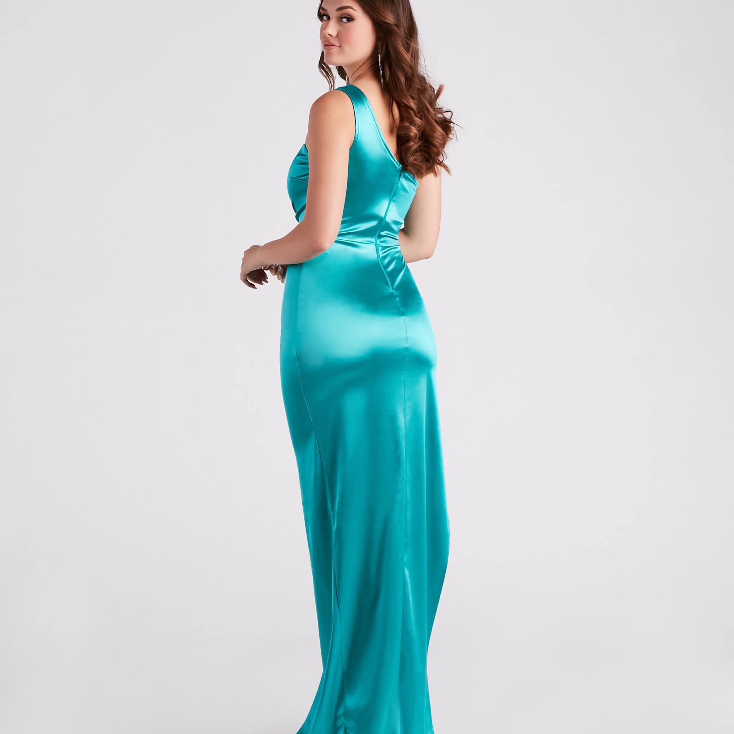Windsor Teal Illusion Satin Dress - Image 6