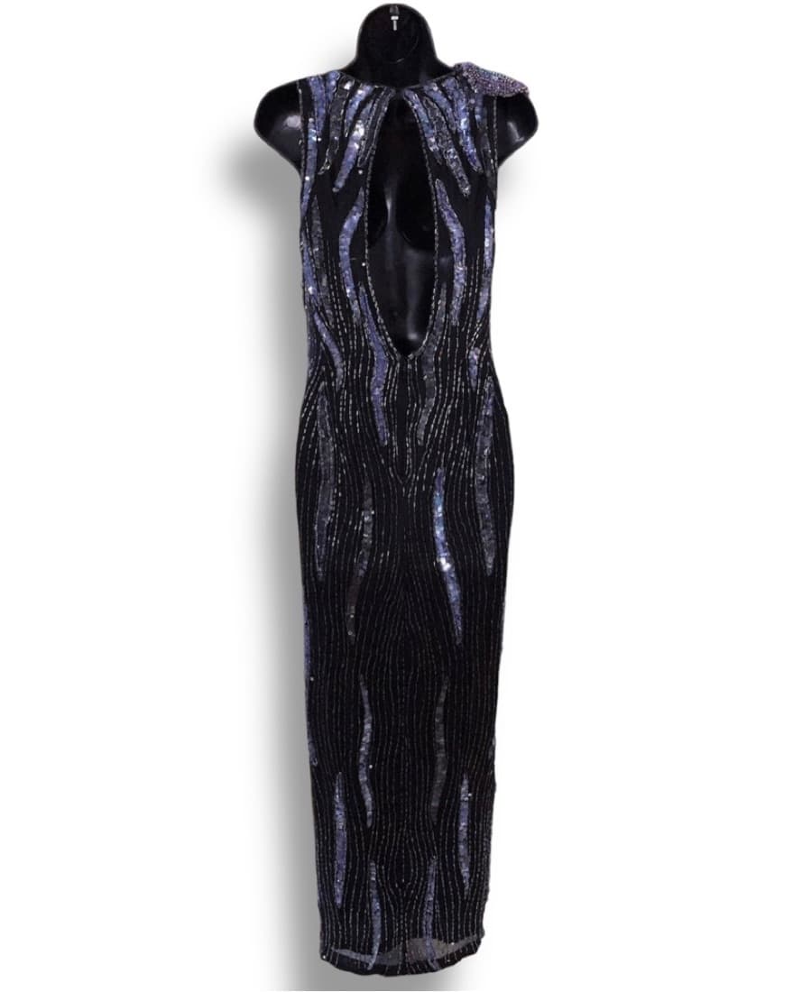 Vintage Fully Beaded Black Gown - Image 6