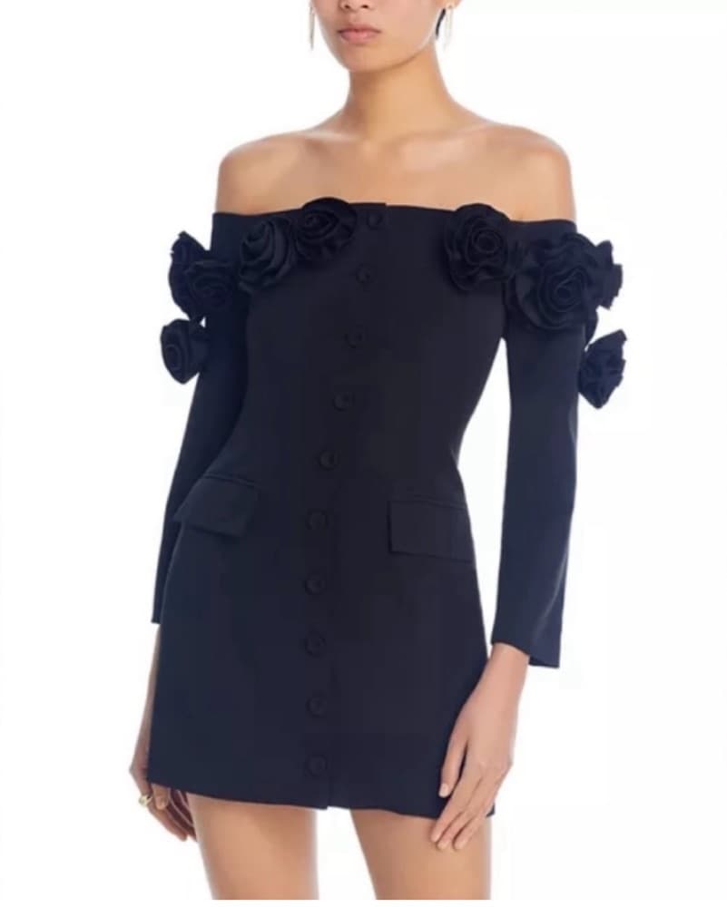 Off The Shoulder Rosette Mini Dress  - Image 1