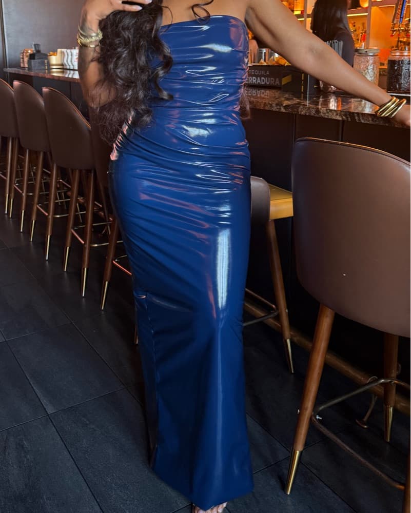 Naked Wardrobe Blue Latex Style Dress  - Image 2