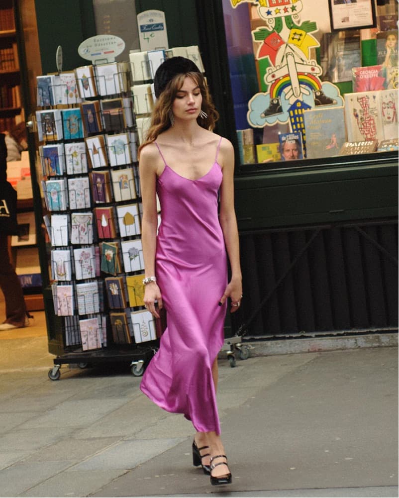 Orchid Satin Midi Dress - Image 1