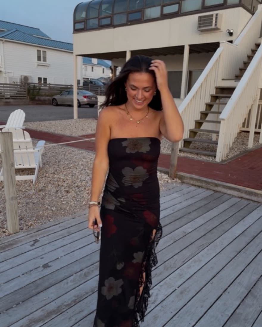 Tigetmist Black Long Floral Mesh Dress - Image 2