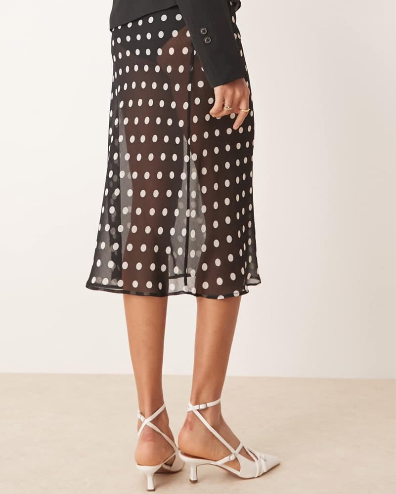 ASOS Sheer Chiffon Polka Dot Midi Skirt - Image 3