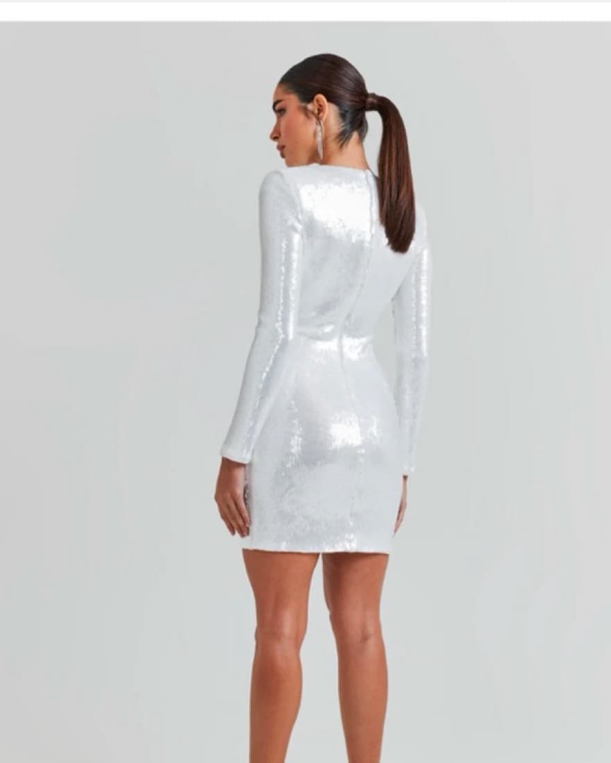 White Sequin Mini Dress - Image 3