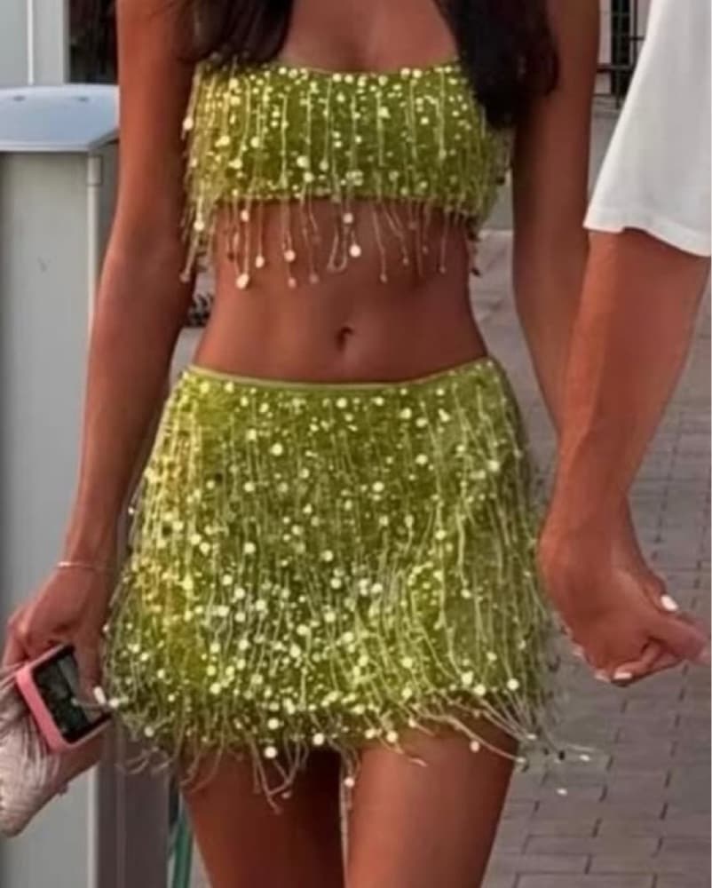 Asta Resort Beaded Bralette - Chartreuse - Image 4