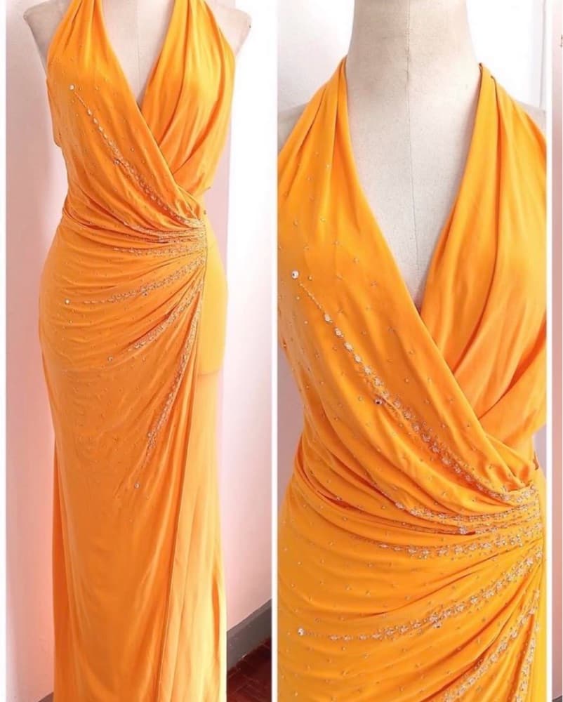 Vintage Beaded Orange Gown - Image 3