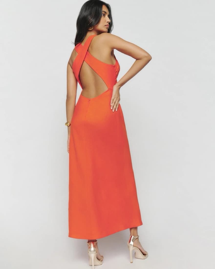 Linen Formal Dress - Orange - Image 4
