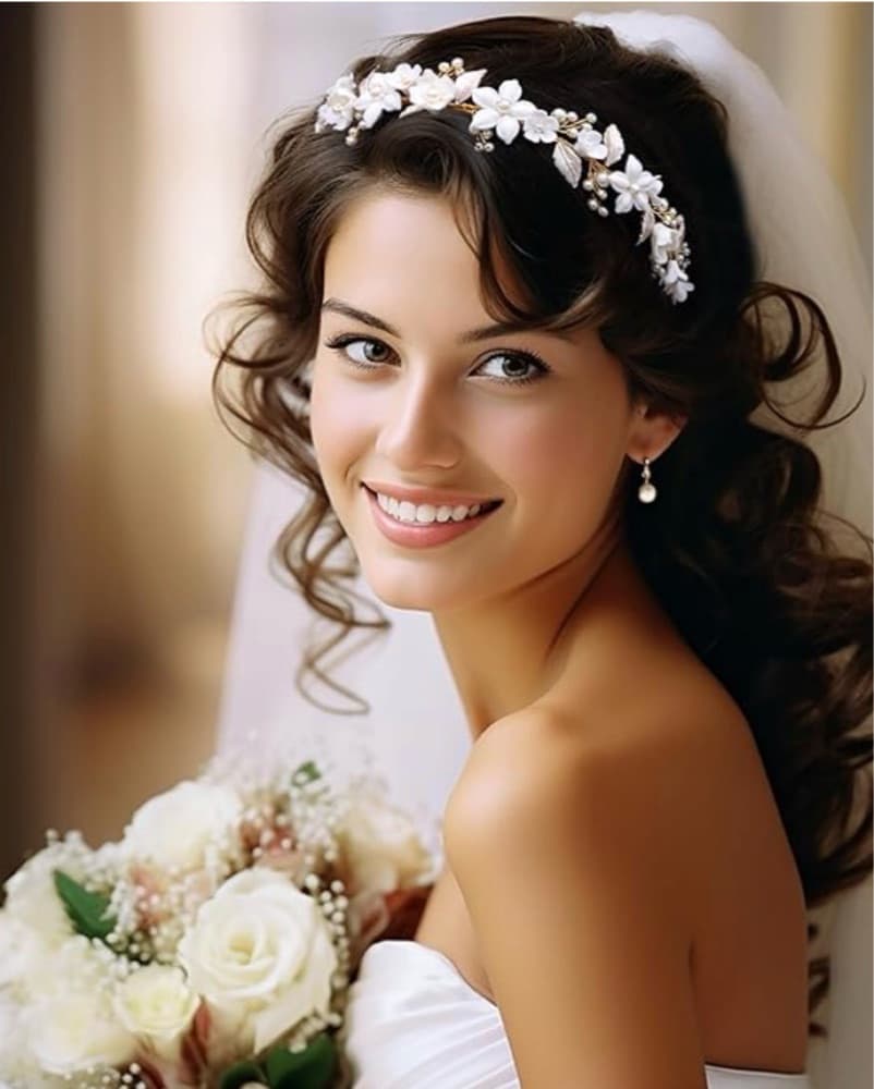 Floral, White & Gold Headpiece/Headband - Image 1