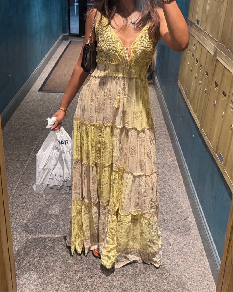 beaded yellow long dress - Image 3