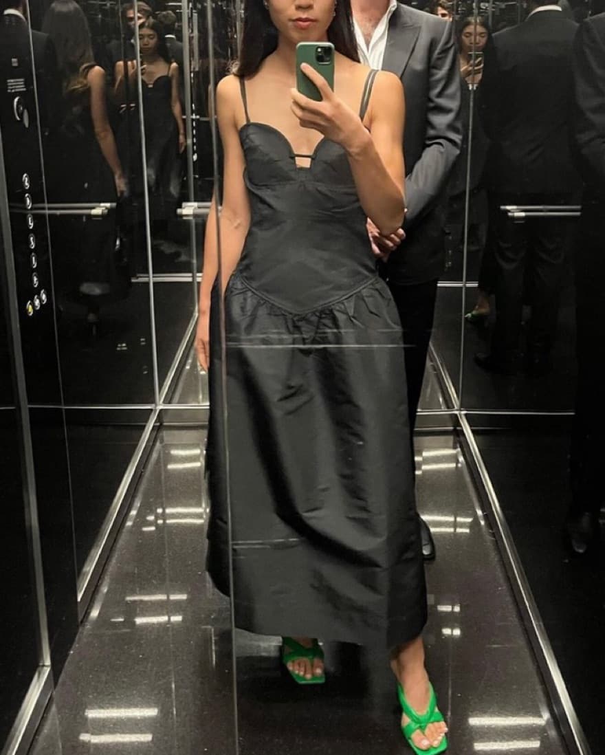 Ganni Black Taffeta Midi Dress - Image 1