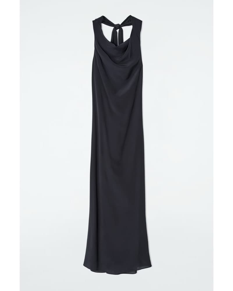 COS Open-Back Cowl Neck Navy Dress - Image 3