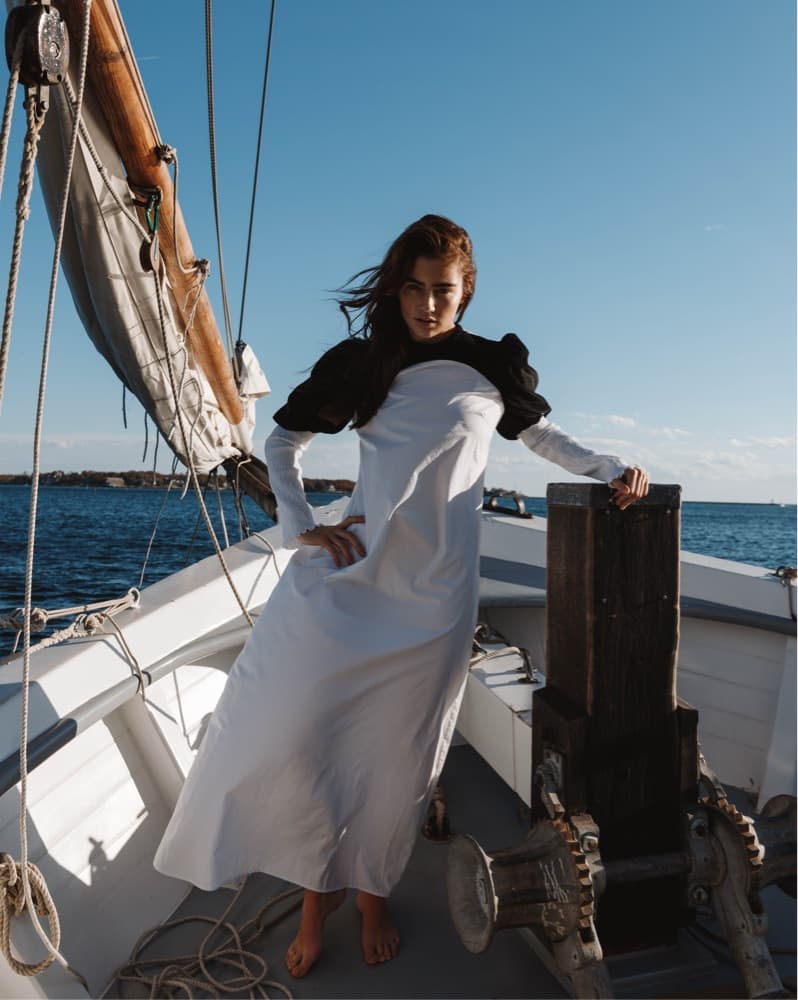 Smocked Puff Sleeve Dress White/Black - Image 2