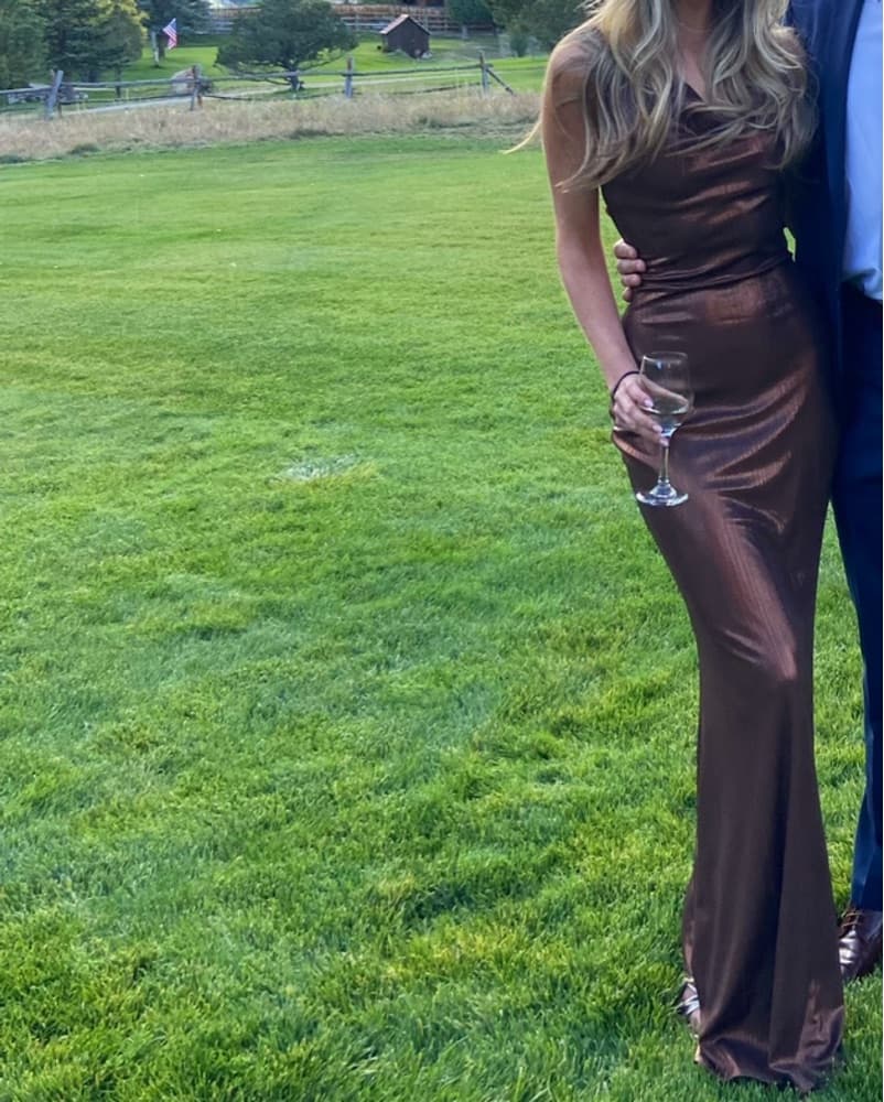 Bronze Shimmer Cut Cowl Front Maxi Dress - Image 5