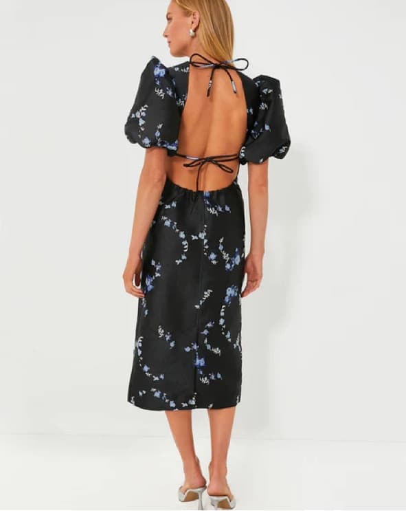 GANNI Black 3D Jacquard Open Back Midi  - Image 4